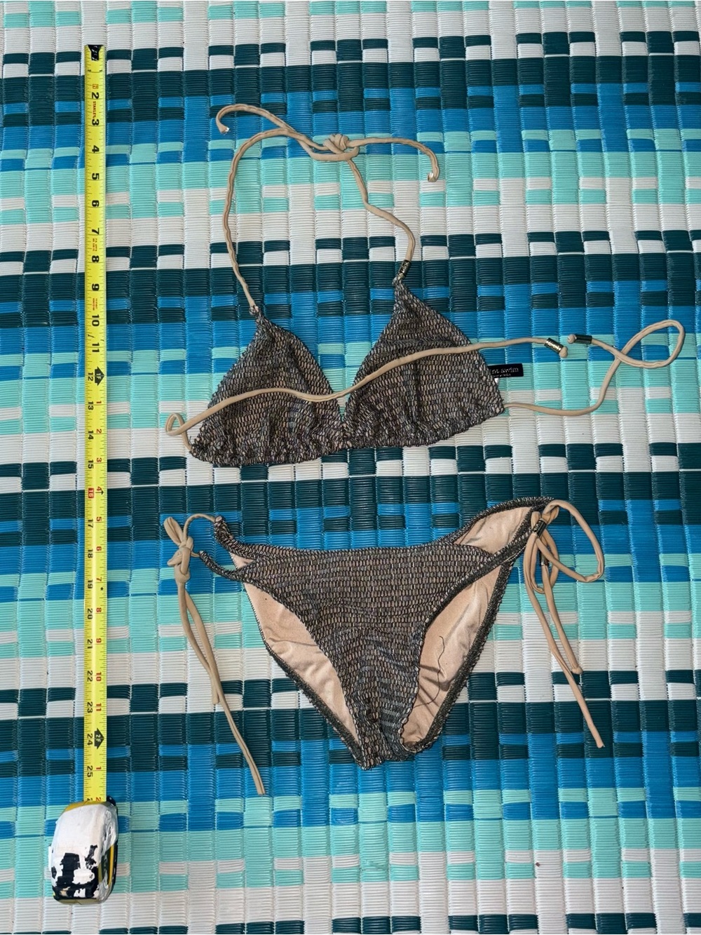 Smocked Triangle Bikini Set in Brown with Tan Ties